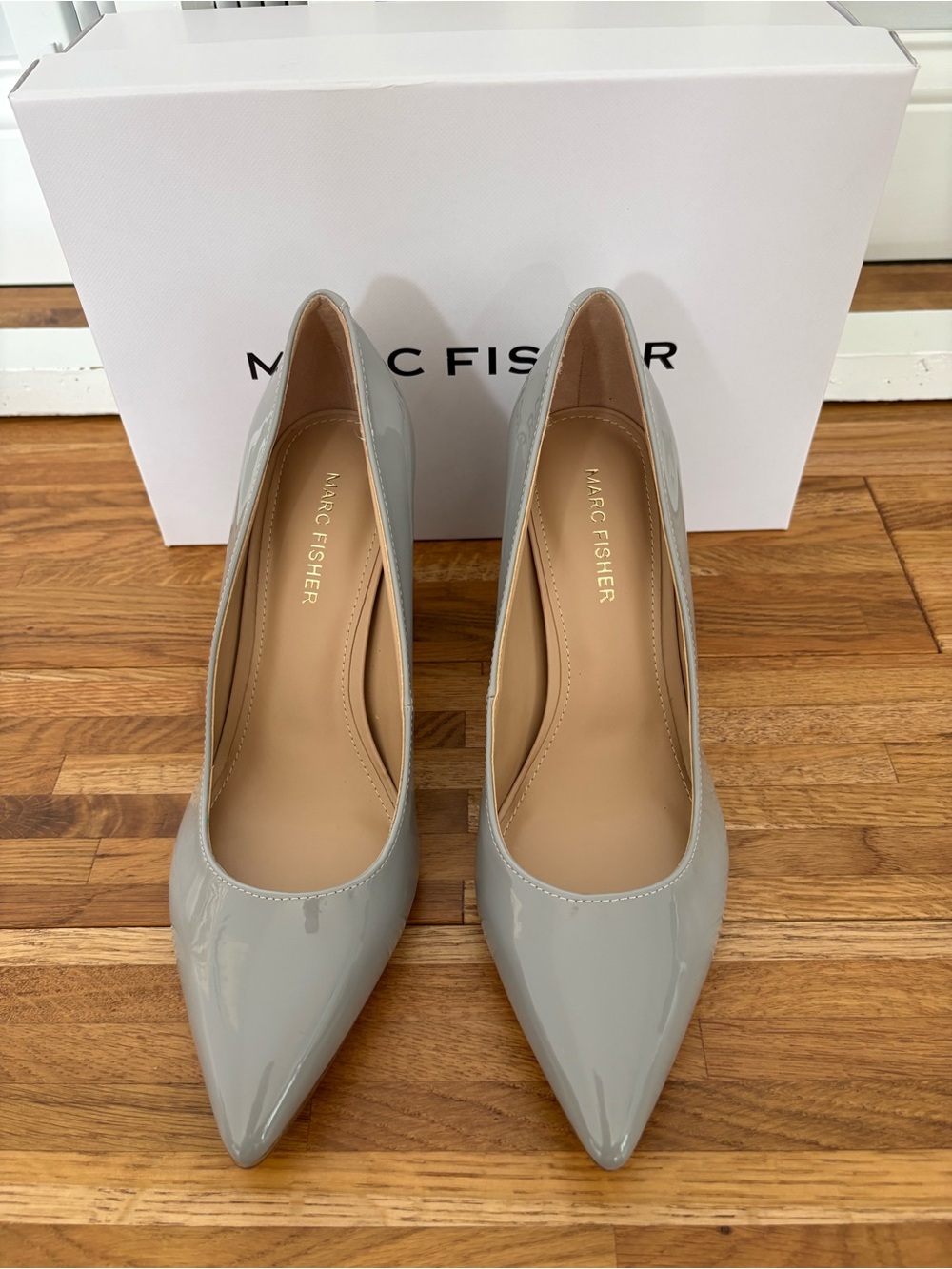 Marc Fisher Patent Leather Block Heel Pumps Gray Size 8M NWT